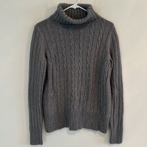 J. Crew Cable Knit Wool Rabbit Hair Blend Cozy Comfy Turtle Neck Grey Sweater